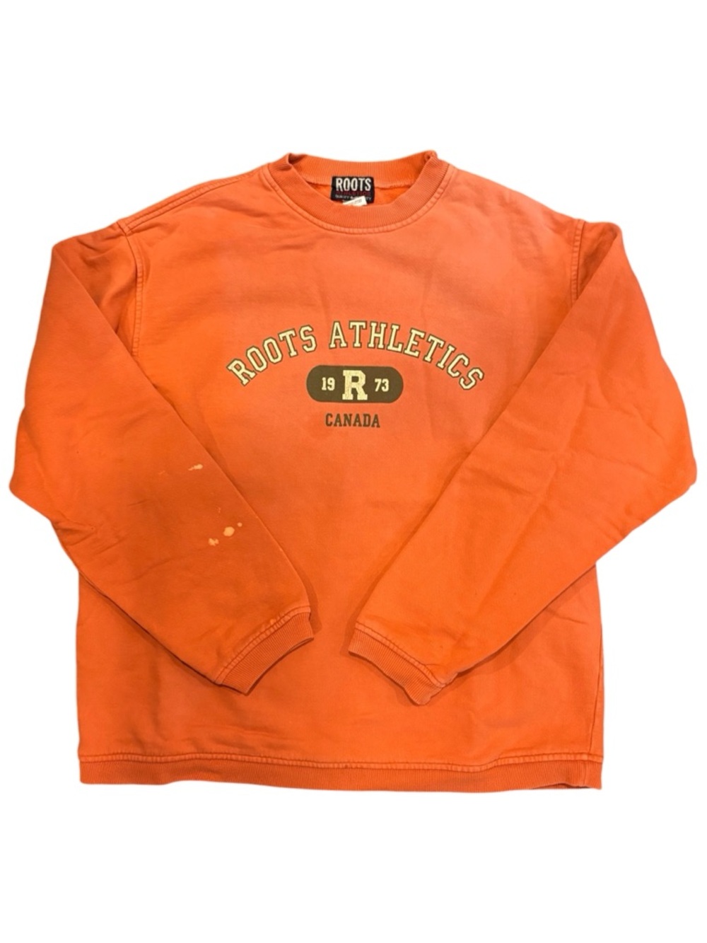 Roots Orange Crewneck with 'Roots Athletics' Chest Graphic